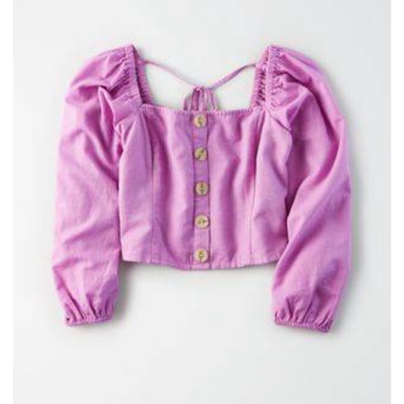 AMERICAN EAGLE • Square Neck Button Front Lilac Long Sleeve Peasant top - Small - Picture 16 of 16